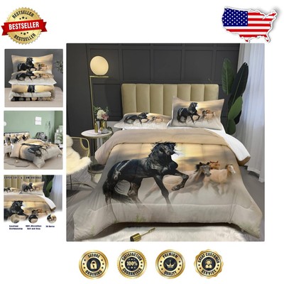 All-Season 3D Horse Print Kids Bedding Set - Lightweight & Breathable Microfiber-image