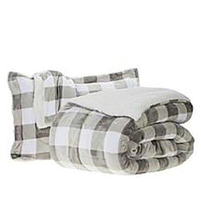 Warm & Cozy Plush Sherpa Reversible 3 piece Comforter Set, Cal King Grey Buffalo-image