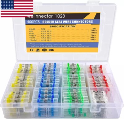 400X Waterproof Solder  Seal Heat Shrink Butt Wire Connectors Terminals set kit-image