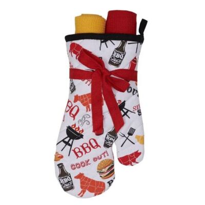 Design Imports BBQ Oven Mitt & Kitchen Towel Set-image