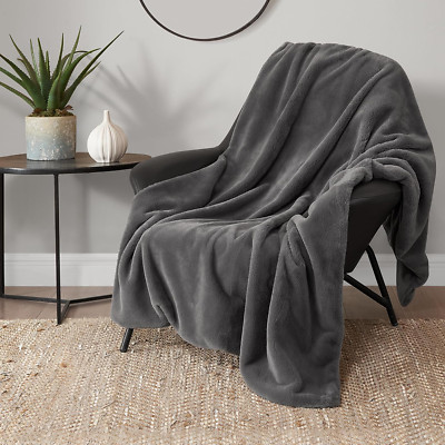 Solid Rabbit Mink Faux Fur Throw Blanket, Grey Plush Faux Fur Blanket for Sofa o-image