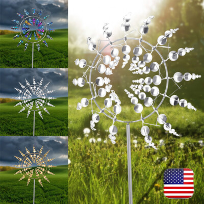 Magical Wind Powered Kinetic Windmill Metal And Sculpture Spinner Garden Unique-image