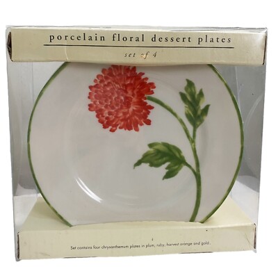 Pier 1 One NEW Floral Porcelain Salad Dessert Plates Set of 4 Mums-image
