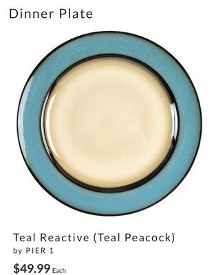 Set Of 4 Pier 1 Import “Teal Reactive” Stoneware Dinner Plates-image