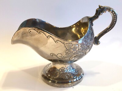 Silver Plate Floral Design Gravy Boat / Sugar Scuttle by Holiday Imports Japan-image