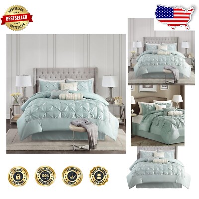 Cozy 7-Piece Seafoam Queen Bedding Set: Down Alternative with Decorative Pillows-image