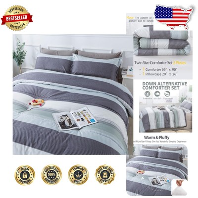 Cozy Twin Size Mint Green Striped Comforter Set - All-Season Microfiber Bedding-image