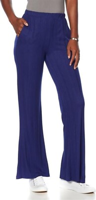 Soft Cozy Loungewear Cool Luxe Knit Ribbed Pant Indigo 1X NEW (239)-image