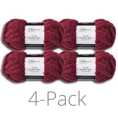 Mainstays Chunky Chenille Yarn, 31.7 yd, Burgundy, 100% Polyester, Super Bulky-image