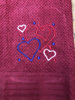 Embroidered Red Kitchen Hand Towel Valentine Hearts Colorful Holiday BS2663-image