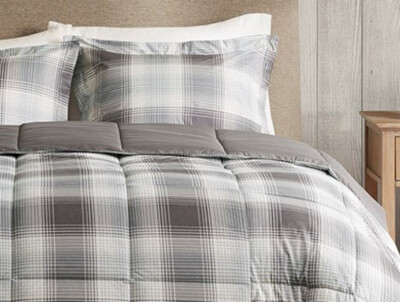 GREY PLAID 3pc King COMFORTER SET : COZY GRAY FARMHOUSE CABIN STRIPES COUNTRY-image