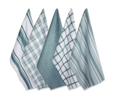Teal Woven Dish Towel Kitchen 18x28 Assorted Cloth 5 Piece Set Cotton Quick Dry-image