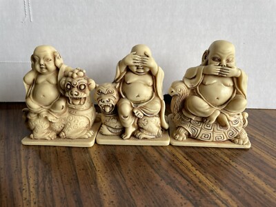 Arnart Imports Hear No Evil See No Evil Speak No Evil Buddha Figurines 1985-image