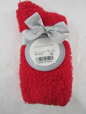 Women's Charter Club Red Solid Supersoft Fuzzy Cozy Socks F174: Brand New!!-image