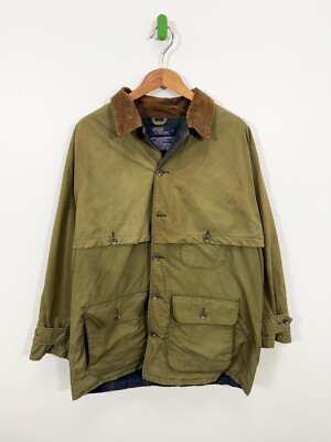 Vintage Polo Ralph Lauren Plaid Lined Waxed Field Jacket Chore Coat Size L-image
