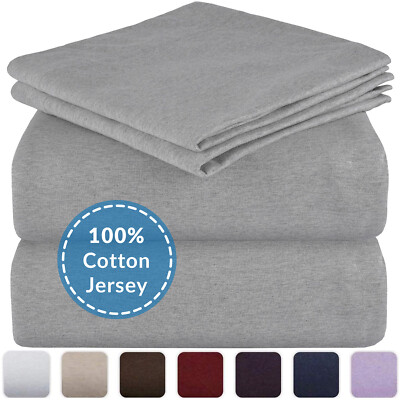 Mellanni Jersey Cotton Sheets w/ Deep Pockets, T-Shirt Knit Bed Set (4-Piece)-image