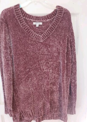 Orvis Womens Mauve Chenille V-Neck Pullover Long Sleeve Sweater Size L Soft Cozy-image