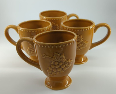 Pier 1 Imports Harvest Gold COFFEE MUG Embossed Grapes 4.5