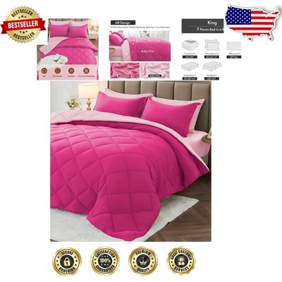 Designer King Comforter Set - 7-Piece Reversible Bedding for Ultimate Cozy Sleep-image