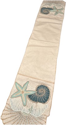 Pier 1 Imports Coastal Embroidered Sea Shell Table Runner Ocean Beach House EUC-image