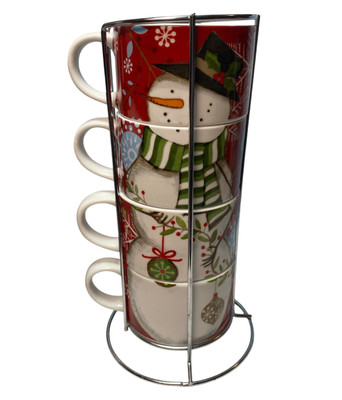 Pier 1 Imports Christmas 4 Stacking Cups + Rack Snowman Design-image