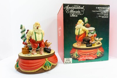 Vintage Santas Best Animated Music Box Christmas Santa Claus Wind Up Decor 1993-image