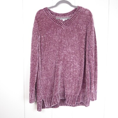 Orvis Sweater Womens SZ L Chenille Cozy Pullover V Neck Ribbed Soft Relaxed Fit-image