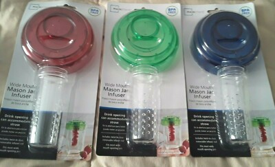 Mainstays Wide Mouth Mason Jar Lid And Infuser Lot #2 Red Blue Green BPA Free-image