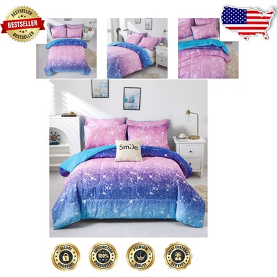 Girls Elegant Purple Glitter Comforter & 2 Pillow Cases – All-Season Bedding-image