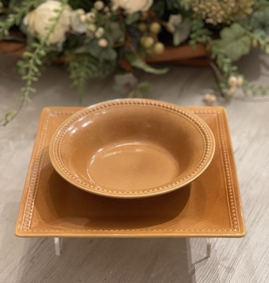 Pier 1 Imports Square 10 1/2” Dinner Plate & Salad Bowl Spice Route Ginger-image