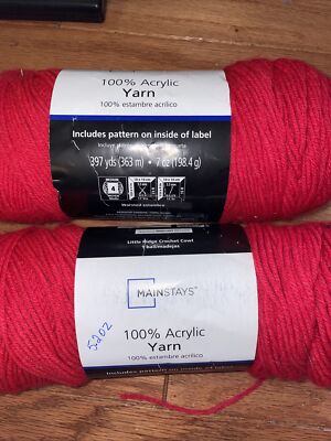 Mainstays 100% Acrylic Yarn RED (1 Full Skein plus 1 5.2oz Partial)-image