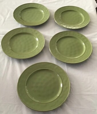 Pier 1 Imports Martillo Grass Stoneware 5 Salad Plates about 8 1/2 inch Diameter-image