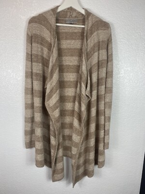 Barefoot Dreams Womens Cardigan Small-M Tan Beige Stripe 436 Bamboo Chic Lite-image