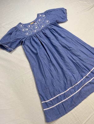 Vintage 80s Womens Embroidered Beach Dress Sz S Prairie Cottage Spurs Sea Wind-image