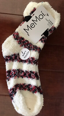 Women MeMoi Cozy And Soft Sock Size 9 - 11 - 2 Pairs Anti Slip Winter White New-image