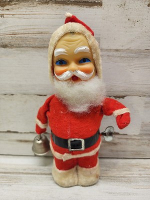 Vintage 1950'S ALPS Japan Mechanical Santa Claus Ringing Bell Wind Up - Works-image