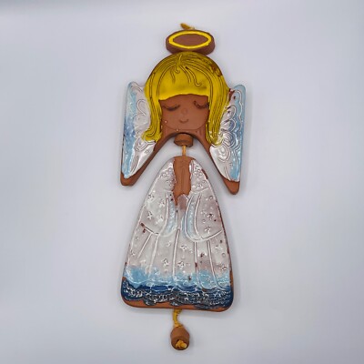 Angel Wind Chime Pottery Vintage Pacific Stoneware US 1970s Christmas Clay Patio-image