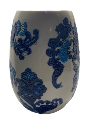 Blue & Ivory Floral Ceramic Vase by Hills Imports Delft Design Cobalt Blue Decor-image