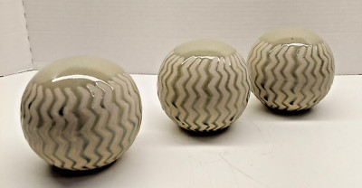 Pier 1 - 4” Ceramic Home Decor Spheres a Nice Design Display Lot of 3-image