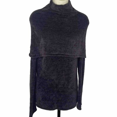 Athleta Small Women's Soft Cozy Cocoon Cowl Neck Hooded Chenille Black Sweater-image