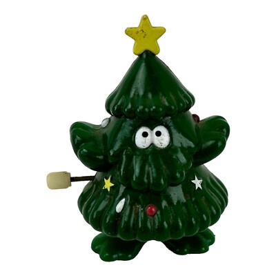 Vintage Christmas Tree Wind-up Hopping Toy Russ Berrie & Co. Works - See Video-image