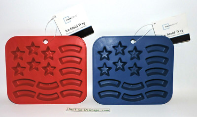 2 Silicone USA Stars & Stripes Flag Ice Cube Candy Mold Trays 1 RED & 1 BLUE NEW-image