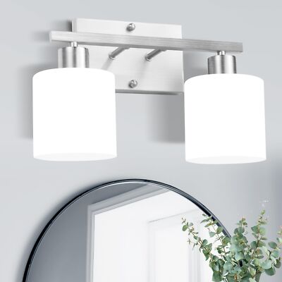 Bathroom Lighting Fixtures Over Mirror Brushed Nickel, Modern 2-Light Vanity ...-image