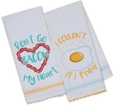 NWT DII Design Imports Don't Go Bacon My Heart And Eggs Kitchen Dish Towel Set-image