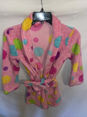 J. Khaki Girls Velour Robe Size M 7-8 Pink Polka Dot Cozy Comfort-image