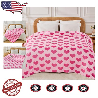 Durable Heart Pattern King Blanket 90x108 - Cozy Comfort for Every Season-image
