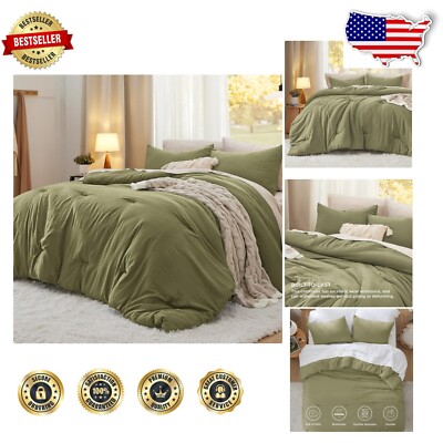 Elegant Twin Size Comforter Set in Olive Green - Soft, Machine Washable & Cozy-image