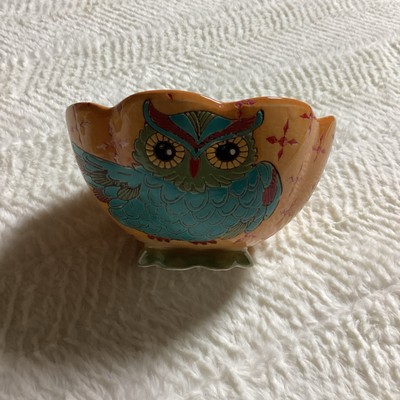 Dutch Wax Bowl Coastline Imports Colorful Owl Design Ruffled Edge 6