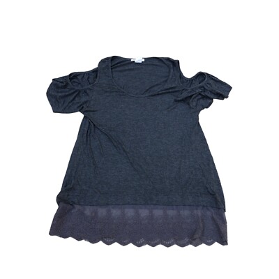 COZY CASUAL Shoulder Cut Out Top Shirt Women's MEDIUM Grey Blouse Short Sleeve-image