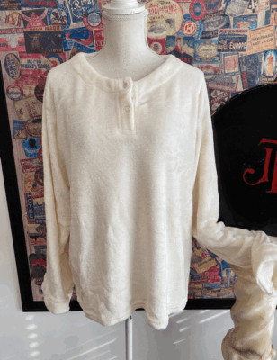 Soft & Cozy Brand Ivory Plush Henley Pajama Lounge Top XL/1X New Pajama-image
